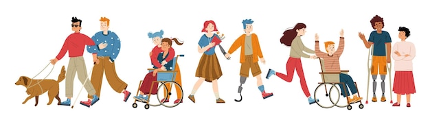 Free vector people with different disabilities waving hand
