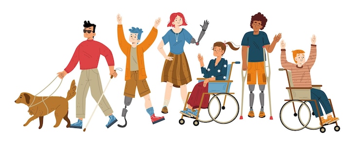 Free Vector people with different disabilities waving hand