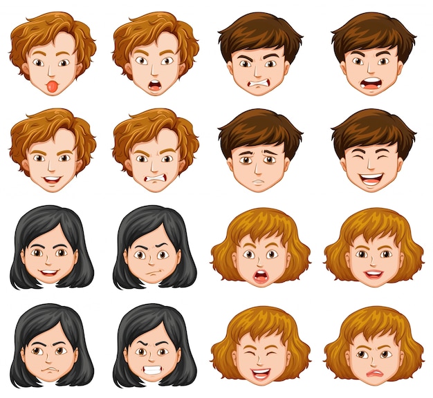 Бесплатное векторное изображение Люди с разными выражениями лица