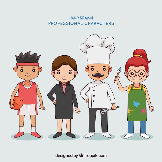 People with different jobs in hand drawn style