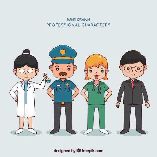 People with different jobs in hand drawn style