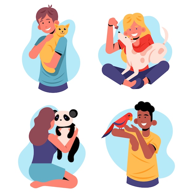 Free vector people with different pets concept