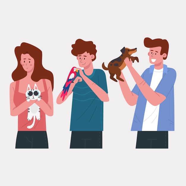 Free vector people with different pets concept