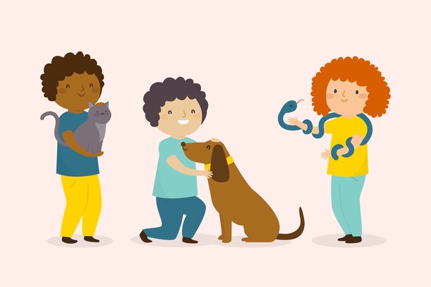people with different pets illustrated concept
