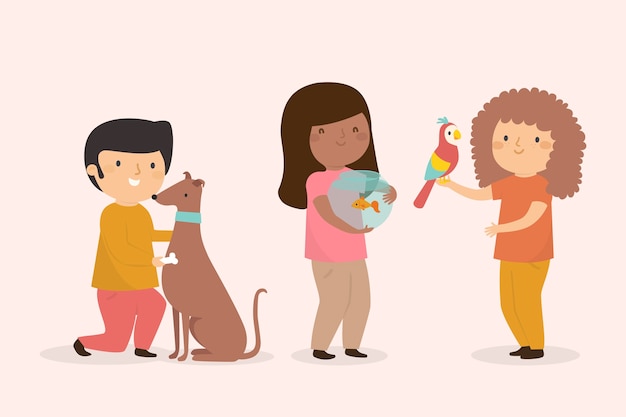 Vettore gratuito le persone con diversi animali domestici hanno illustrato il tema