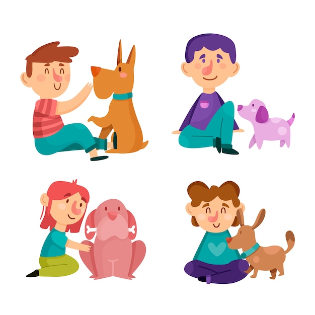 Free vector people with different pets