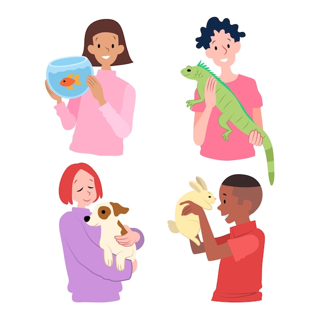 Free vector people with different pets