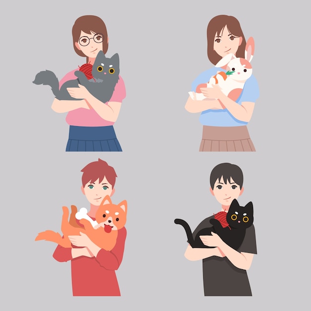 Le persone con diversi animali domestici