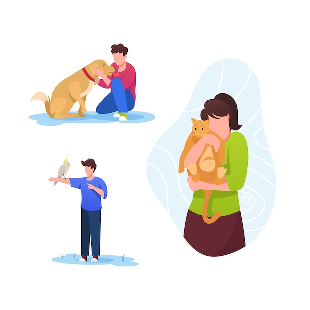 Free vector people with different pets