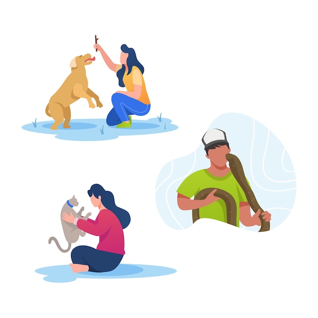 Free vector people with different pets