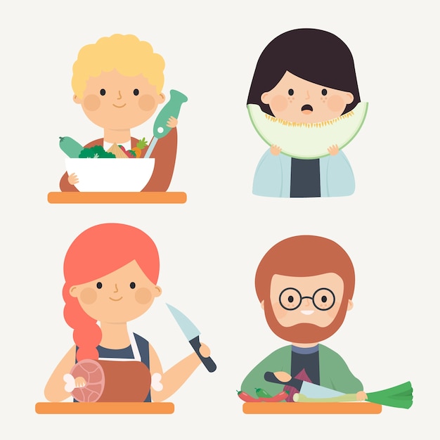Free vector people with different types of food