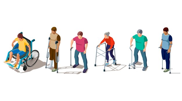 People with disabilities and on crutches illustration