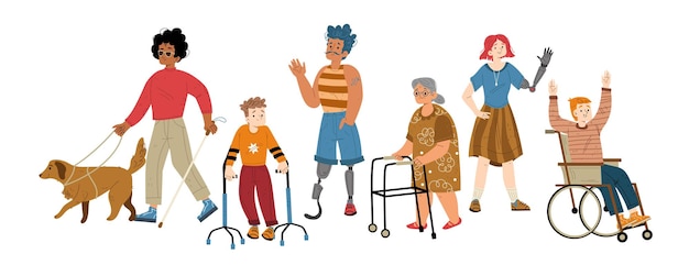 Free vector people with disabilities old woman with walkers