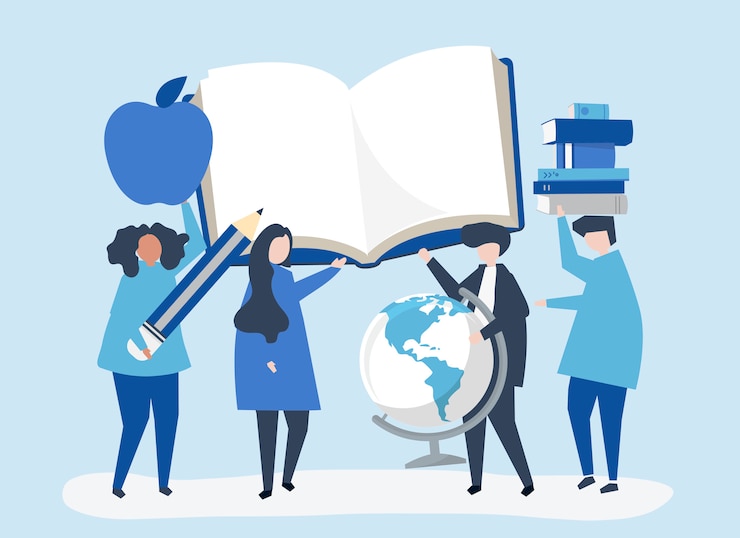 Free Vector people with education related icons