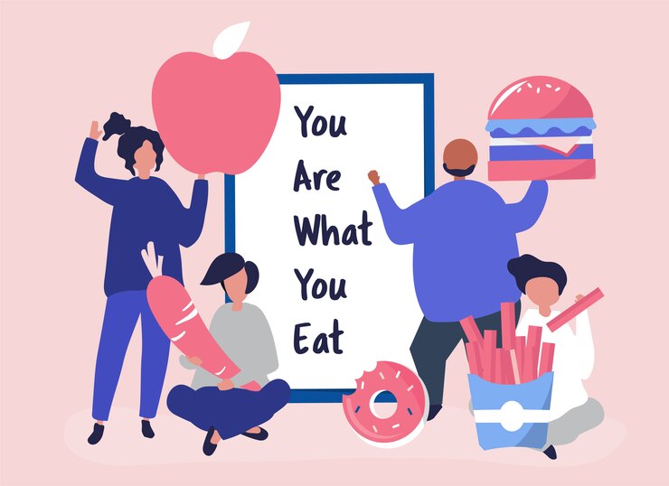 Free Vector people with food icons illustration
