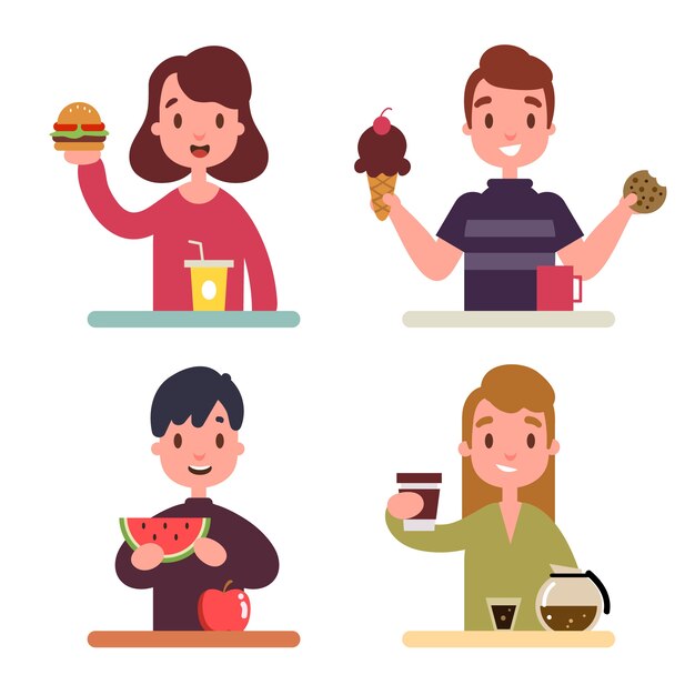 People with food illustrated