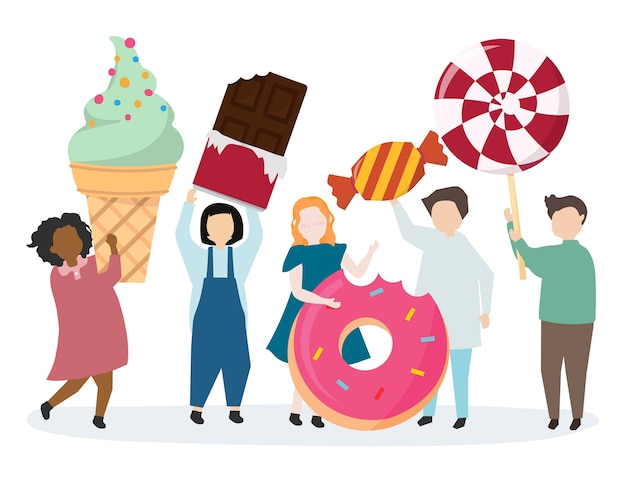 Free vector people with lots of candy