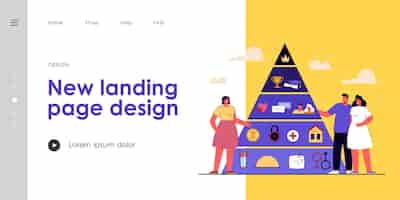 Free vector people with maslow hierarchy. triangle pyramid, self-actualization, growth, love, wellness and physiological needs flat vector illustration. basic needs, sociology concept for banner, website design