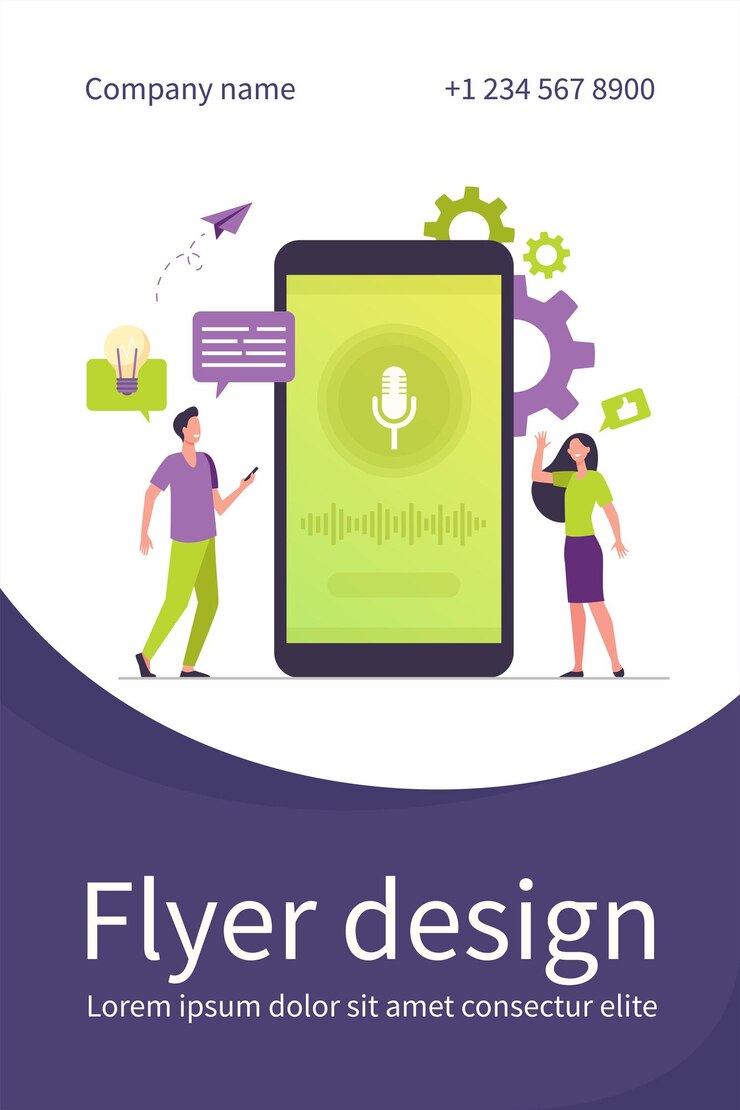 Free Vector people with mobile phones using smart voice assistant software