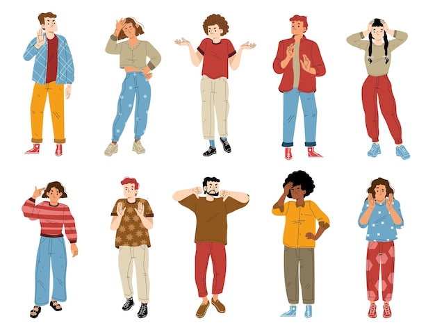 Free vector people with negative emotions and gestures