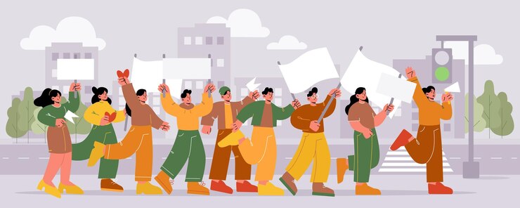 無料Vector プラカードとバナーを持っている人がストライキに抗議