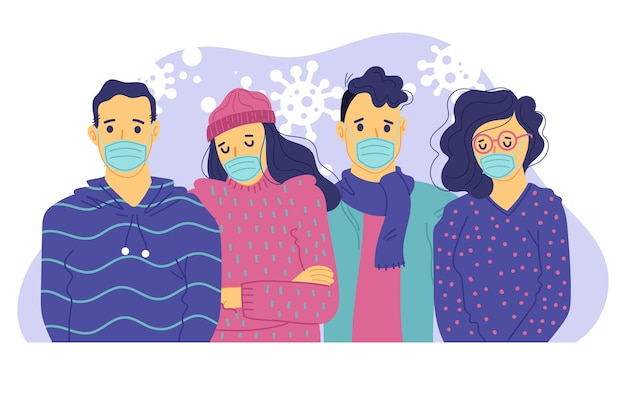 Free vector people with protective medical mask