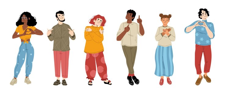 Free Vector people with self love and care show heart gesture