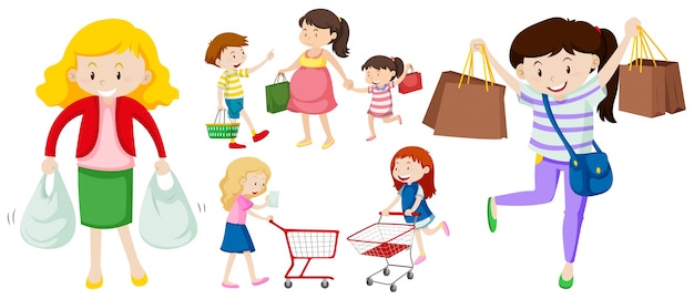 Free vector people with shopping bags and cart illustration