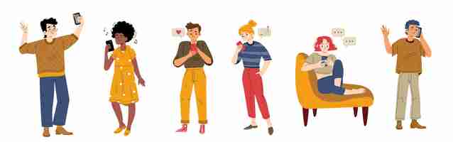 Free vector people with smartphones gadget communication