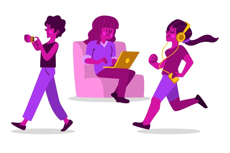 Free Vector people with technology devices doing activities