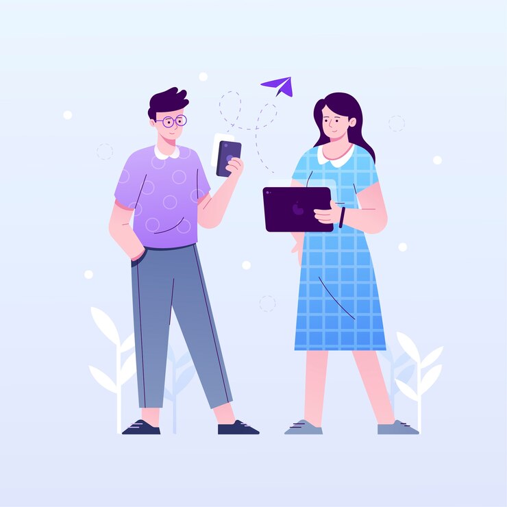People with technology devices illustration