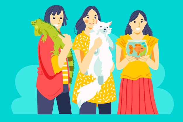 Free vector people with various types of pets