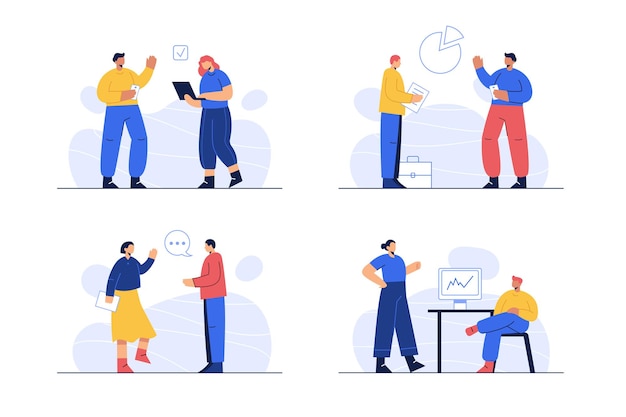 Free vector people at work in different scenes
