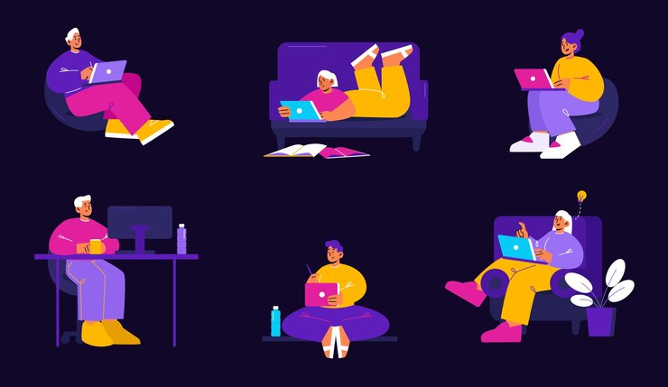 Free Vector people work and study at home