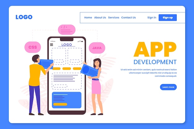 Free vector people working on app development landing page