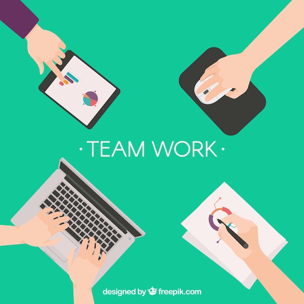 People working as a team background in flat style