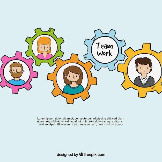 Free vector people working as a team background in hand draw style