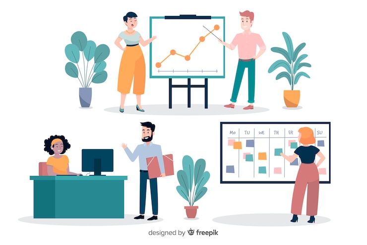 Free Vector people working at the office flat design