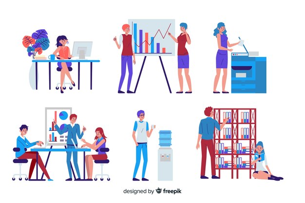 People working at the office flat design