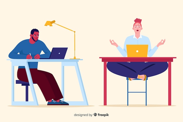 Free vector people working at the office flat design