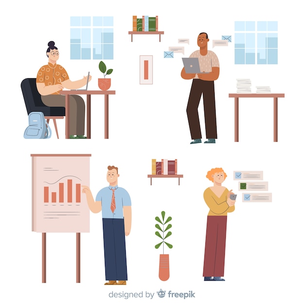 Free vector people working at the office flat design