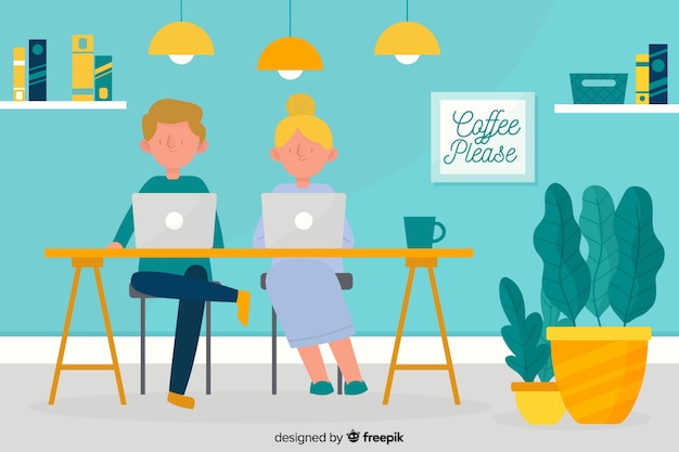 People working at the office flat design