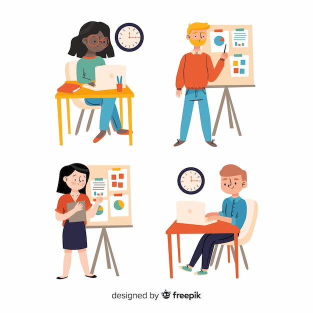 Free vector people working at the office flat design