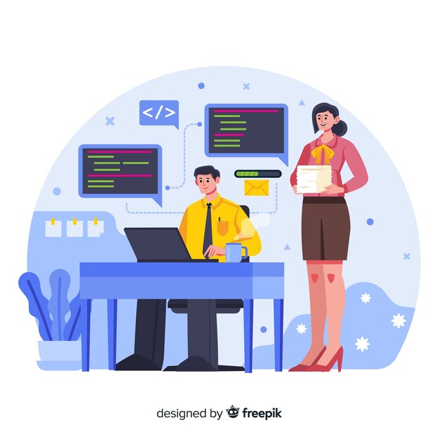 Люди, работающие в офисе плоский дизайн