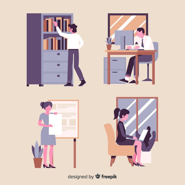 People working at the office flat design