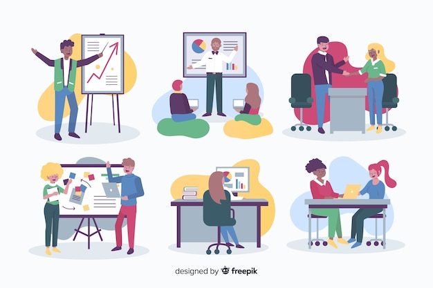 People working at the office in flat design