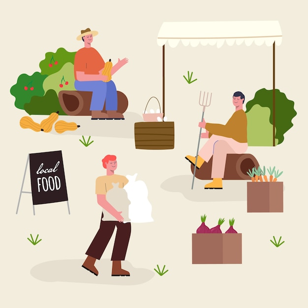 Free vector people working on organic farm concept