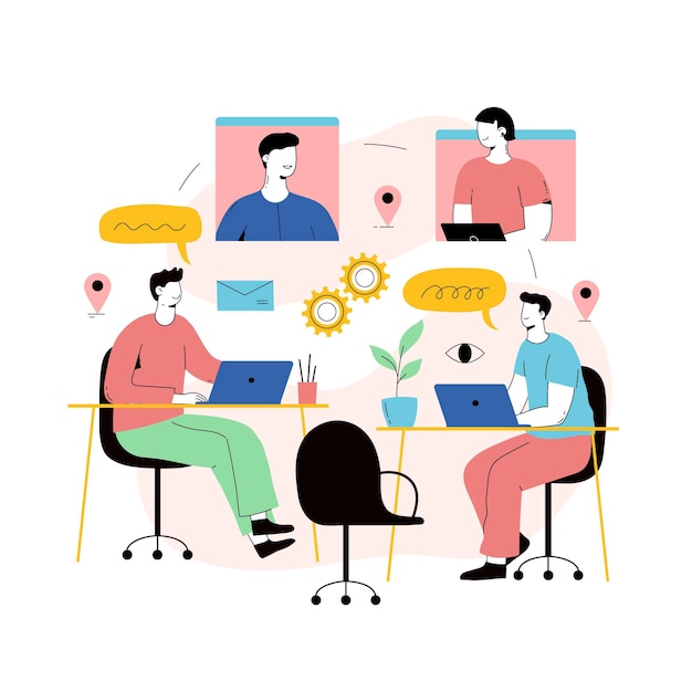 Бесплатное векторное изображение Люди, работающие вместе в стартапе