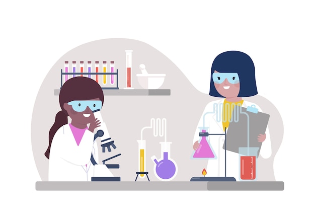 Free vector people working together in lab illustrated