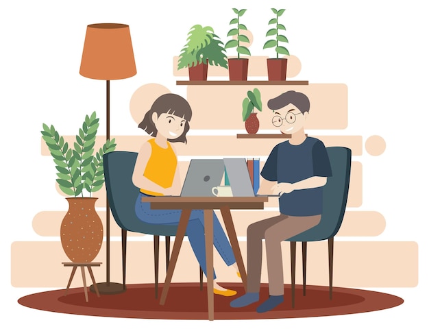 Free vector people working using laptop flat design